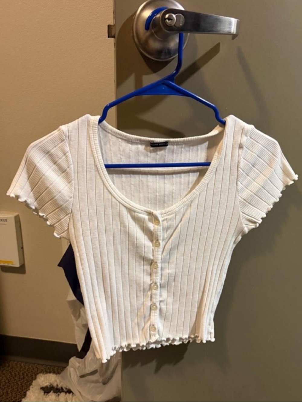 Brandy Melville White Ribbed Button-Down Crop Top